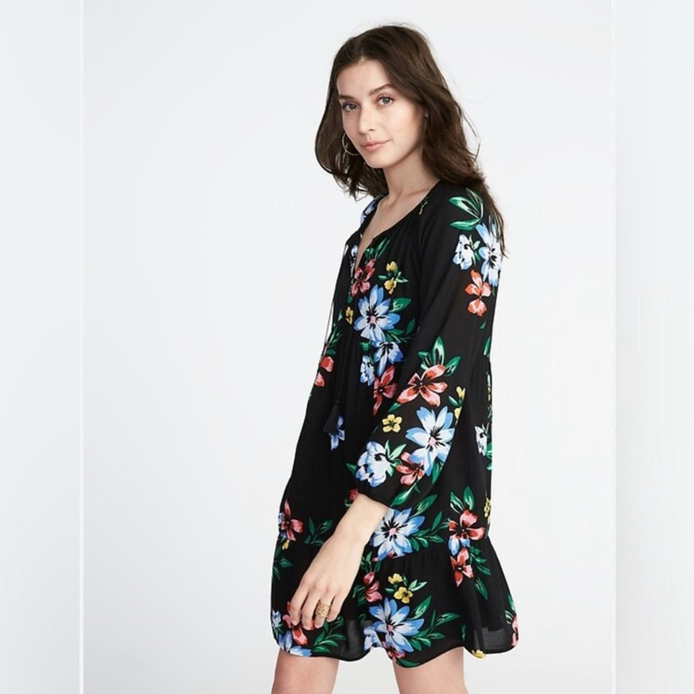 Old Navy floral Boho Tassel-Tie Swing Dress for Women size XL